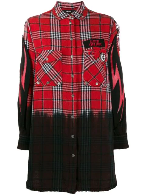 red and black check shirt dress