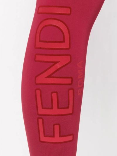Shop Fendi Fitted Logo Leggings In Red