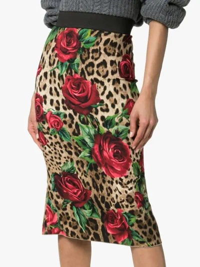 Shop Dolce & Gabbana Jungle And Floral Stretch Pencil Skirt In Multicolour