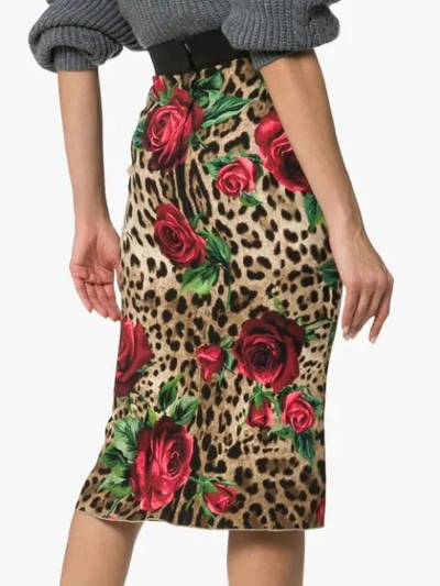 Shop Dolce & Gabbana Jungle And Floral Stretch Pencil Skirt In Multicolour