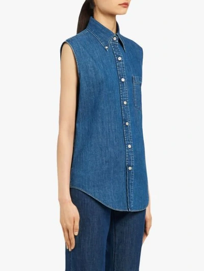 Shop Prada Sleeveless Denim Shirt In Blue