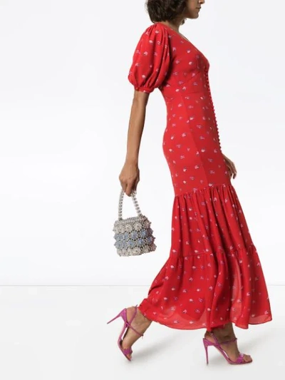 Shop Rotate Birger Christensen Rose Print Maxi Dress In Red
