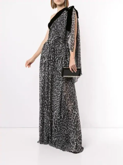 Shop Rasario Velvet-trimmed Leopard-print Gown In Black