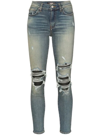 Shop Amiri Mid-rise Ripped Skinny Jeans In Blue