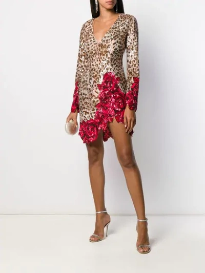 Shop Blumarine Leopard Print Mini Dress In Brown