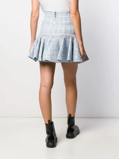 Shop Balmain Flounced Tweed Skirt In 6fl Bleu