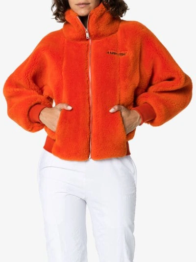 Shop Ambush Logo Embroidered Fleece Jacket In Orange
