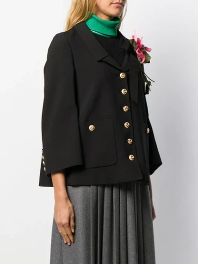 Shop Gucci Floral Detail Fitted Jacket In Black