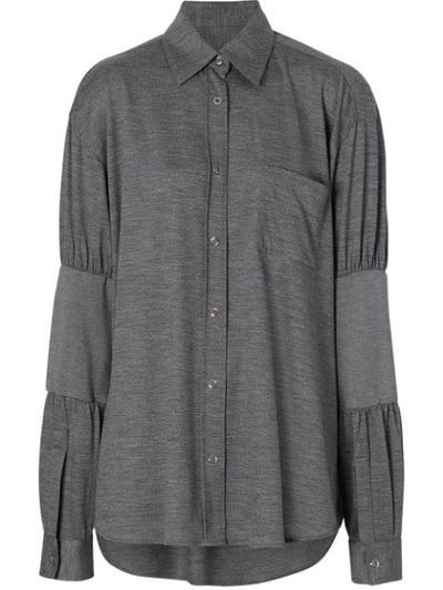 Shop Burberry Panelled-sleeve Wool Shirt In Grey