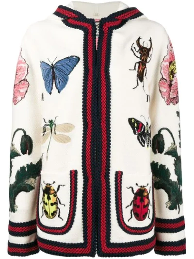 Shop Gucci Embroidered Hooded Cardigan In Multicolour
