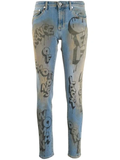 Shop Off-white Graffiti Print Skinny Jeans In Blue