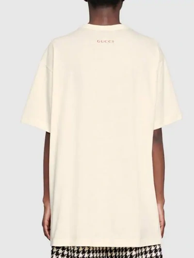 Shop Gucci Oversize T-shirt With Cat Print In White