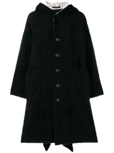 Shop Yohji Yamamoto Oversized Hooded Coat In Black