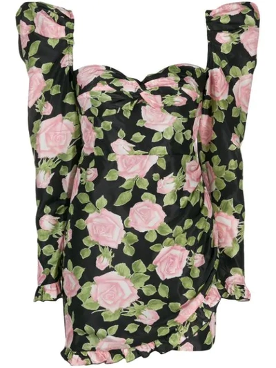 ALESSANDRA RICH FAB ROSE PRINT MINI DRESS - 黑色