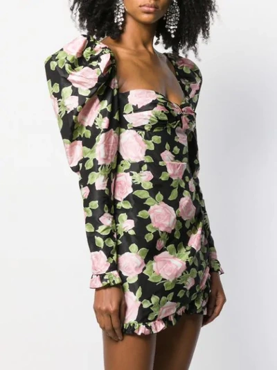 Shop Alessandra Rich Fab Rose Print Mini Dress In Black