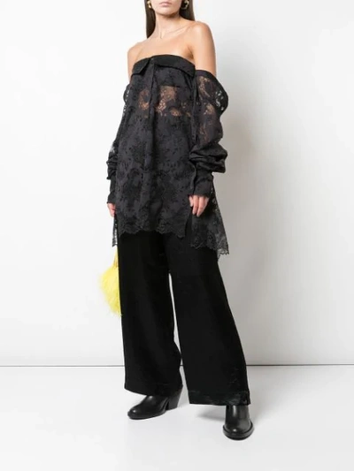 Shop Ann Demeulemeester Off-shoulder Lace Top In Black