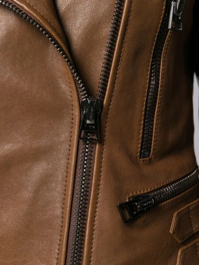 Shop Tom Ford Cropped Zip-up Biker Jacket In Brown