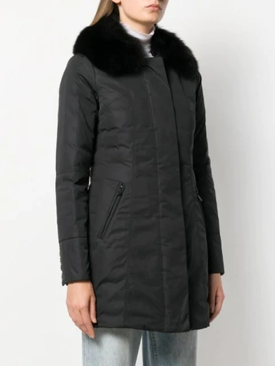 Shop Peuterey Fox Fur Trim Coat In Ner Nero