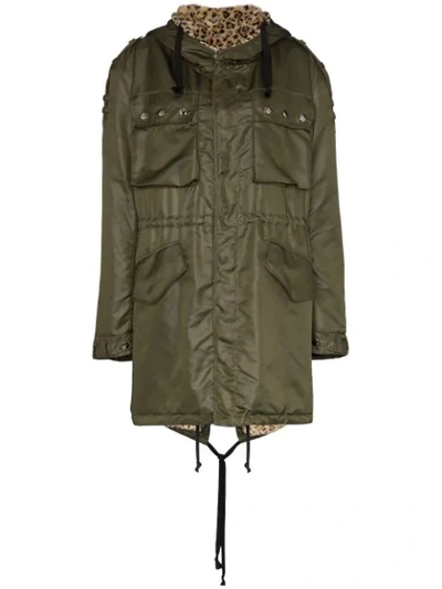 Shop Faith Connexion Leopard-lined Parka Coat In Green