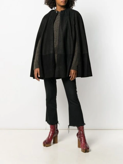 RICK OWENS LEATHER CAPE COAT - 黑色