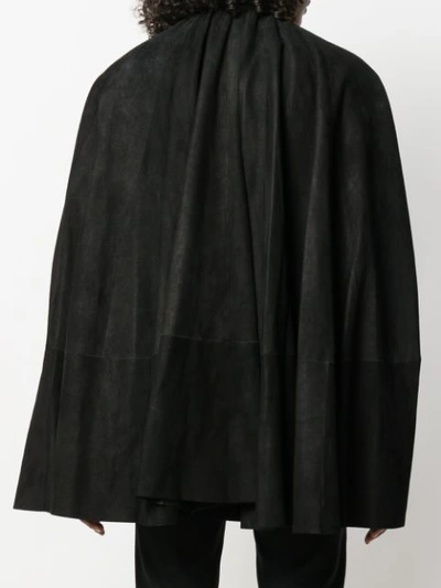 RICK OWENS LEATHER CAPE COAT - 黑色