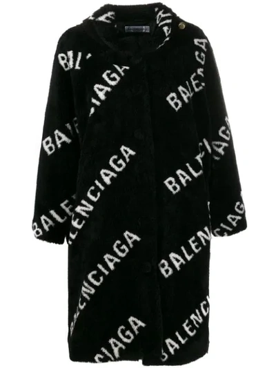 BALENCIAGA ALL OVER LOGO COAT - 黑色