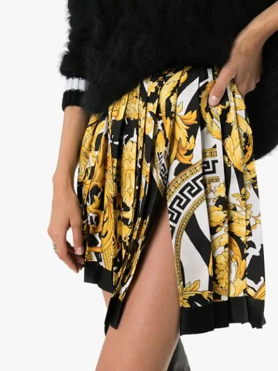Shop Versace Barocco Print Pleated Mini Skirt In Black