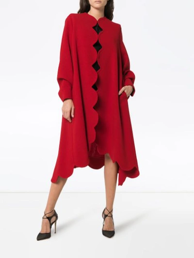 Shop Valentino Scallop Trim Oversize Wool Coat - Red
