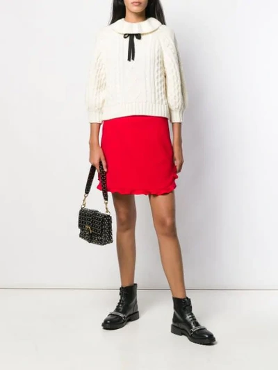 Shop Red Valentino Bow-embellished Cable Knit Jumper In White