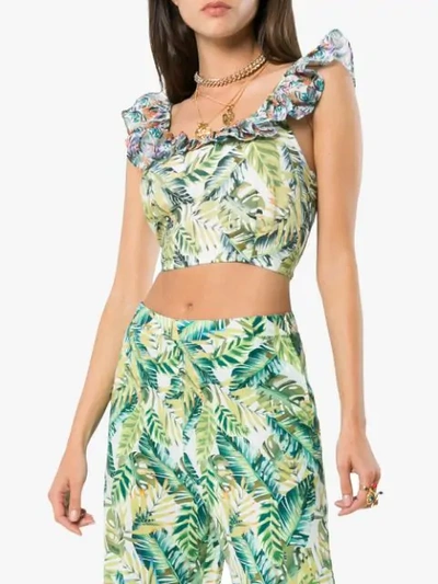 Shop All Things Mochi Selina Ruffle Trim Crop Top In Green