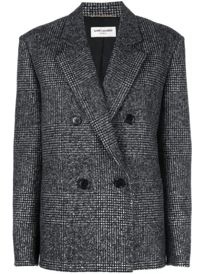 Shop Saint Laurent Double-breasted Tweed Blazer In Grey