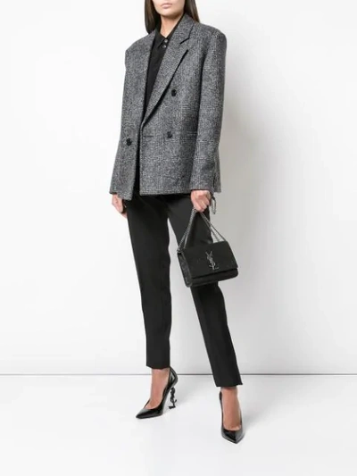 Shop Saint Laurent Double-breasted Tweed Blazer In Grey