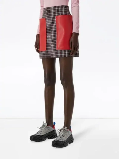 Shop Burberry Pocket Detail Tartan Dry Wool Mini Skirt In Red