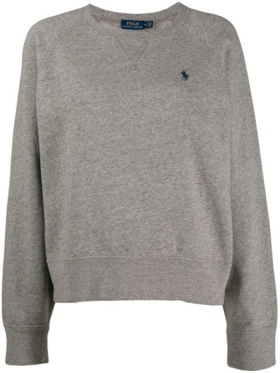 Shop Polo Ralph Lauren Embroidered Logo Sweatshirt In Grey