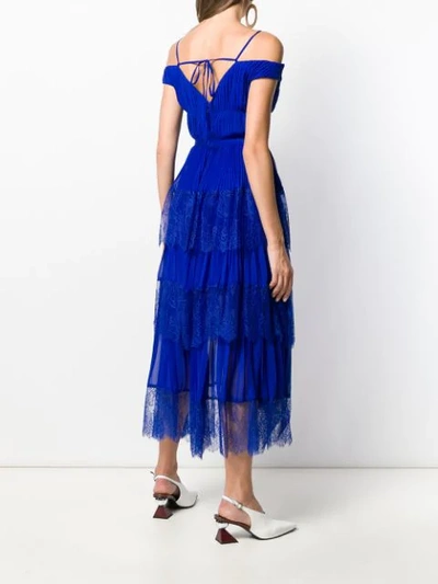 Shop Self-portrait Rushed Bardot Dress In Blue