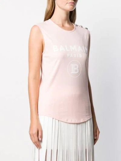 Shop Balmain Logo Print Tank Top In Pink