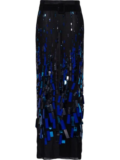 Shop Prada Skyline Embellished Chiffon Maxi Skirt In Blue
