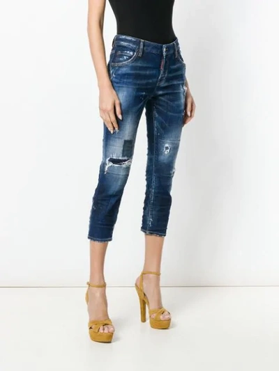 Shop Dsquared2 Distressed Cropped Jeans In Blue