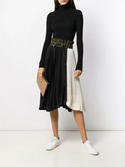 Shop Sacai Color-block Pleated Skirt In Black