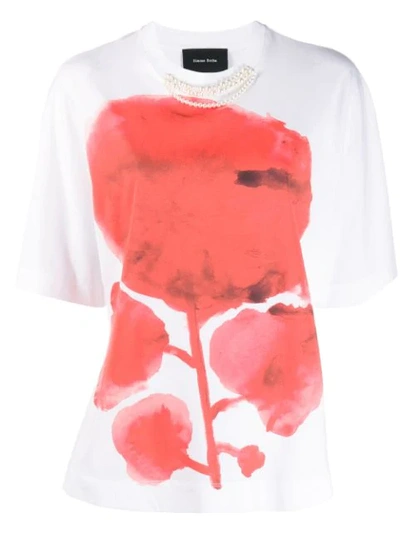 Shop Simone Rocha Flower Faux-pearl T-shirt In White