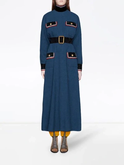 Shop Gucci Kleid Mit Samtdetails In 4482 Blue