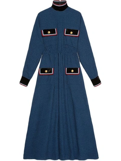 Shop Gucci Kleid Mit Samtdetails In 4482 Blue
