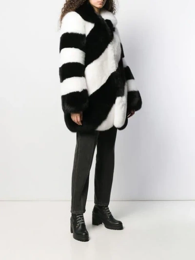 Shop Saint Laurent Fur Diagonal Striped Coat In Black