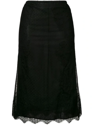 Shop Valentino Polka Dots Sheer Skirt In Black