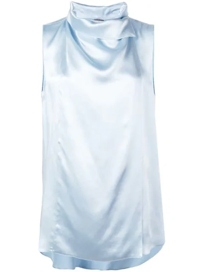 Shop Adam Lippes Sleeveless Silk Blouse In Blue