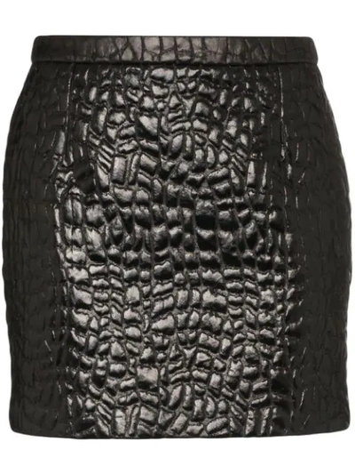 Shop Saint Laurent Crocodile-embossed Mini Skirt In Black