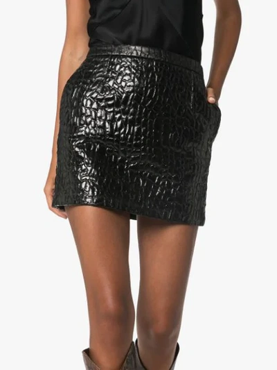 Shop Saint Laurent Crocodile-embossed Mini Skirt In Black