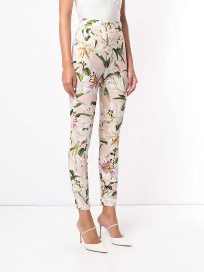 Shop Dolce & Gabbana Lily Print High-waist Trousers In Pink