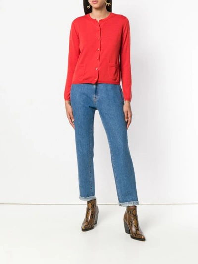 Shop Aspesi Cropped Cardigan In Red