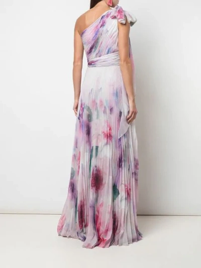 Shop Marchesa Notte One Shoulder Floral Print Chiffon Gown In Pink